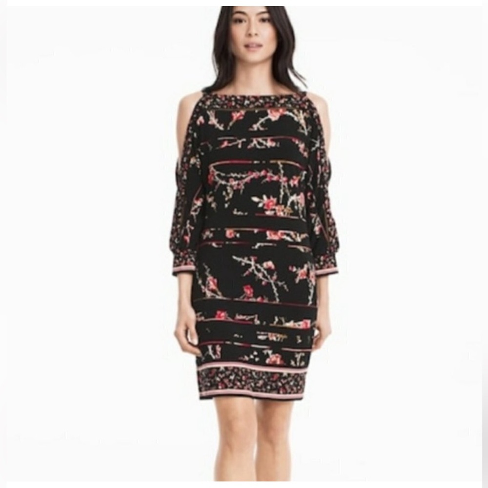White House Black Market Black‎ Floral cold shoulder dress-worn once